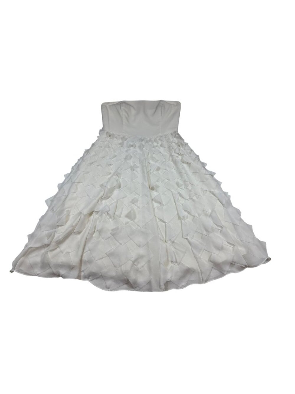 WHBM Strapless White Textured Fit Flare Dress sz 6 Layered Tulle Lining (NN790)